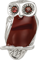 Sterling Silver 925 Wise Owl Bead with Brown Enamel Antiqued Finish