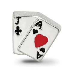 Sterling Silver 925 Enameled Blackjack Bead with Polished Finish Elegant Theme