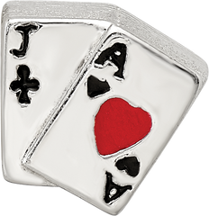 Sterling Silver 925 Enameled Blackjack Bead with Polished Finish Elegant Theme