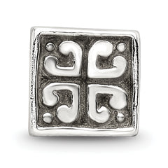 Sterling Silver 925 Heart Cube Bead with Antiqued Finish, Solid Craftsmanship