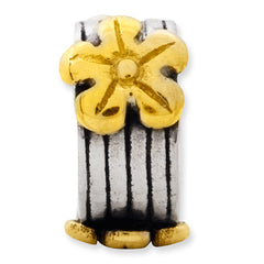 Sterling Silver & 14K Gold Floral Bead with Polished Finish