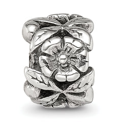 Sterling Silver 925 Floral Themed Bead with Antiqued Finish