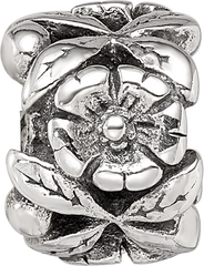 Sterling Silver 925 Floral Themed Bead with Antiqued Finish