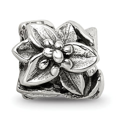 Sterling Silver 925 Plumeria Floral Bead with Antiqued Finish Solid Cast Design
