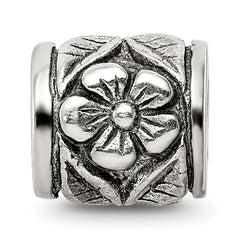 Sterling Silver 925 Antiqued Floral Bead with Solid Cast Design