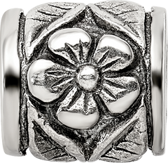 Sterling Silver 925 Antiqued Floral Bead with Solid Cast Design