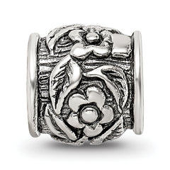 Sterling Silver 925 Antiqued Floral Bead with Solid Casted Design