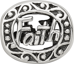 Sterling Silver 925 Faith Bead with Antiqued Finish Solid Themed Design