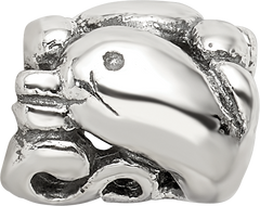 Sterling Silver 925 Dolphin Bead with Antiqued Finish Solid and Casted Design