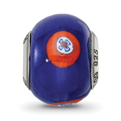 Sterling Silver 925 Blue Glass Bead with Decorative Accents Elegant Style