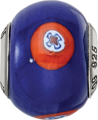 Sterling Silver 925 Blue Glass Bead with Decorative Accents Elegant Style