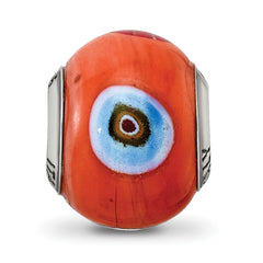 Sterling Silver 925 Italian Glass Bead with Orange Accents Elegant and Vibrant Accessory