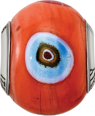 Sterling Silver 925 Italian Glass Bead with Orange Accents Elegant and Vibrant Accessory