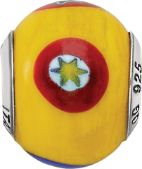 **Sterling Silver 925 Glass Bead with Italian Yellow Accents Polished Finish**