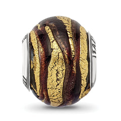 Sterling Silver Italian Glass Bead with Brown & Gold Polished Finish Versatile and Elegant