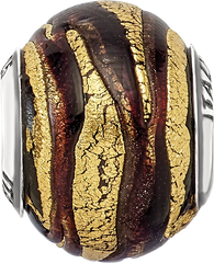 Sterling Silver Italian Glass Bead with Brown & Gold Polished Finish Versatile and Elegant