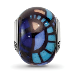 Sterling Silver 925 Italian Blue Glass Bead with Decorative Overlay Polished Finish
