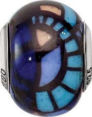 Sterling Silver 925 Italian Blue Glass Bead with Decorative Overlay Polished Finish
