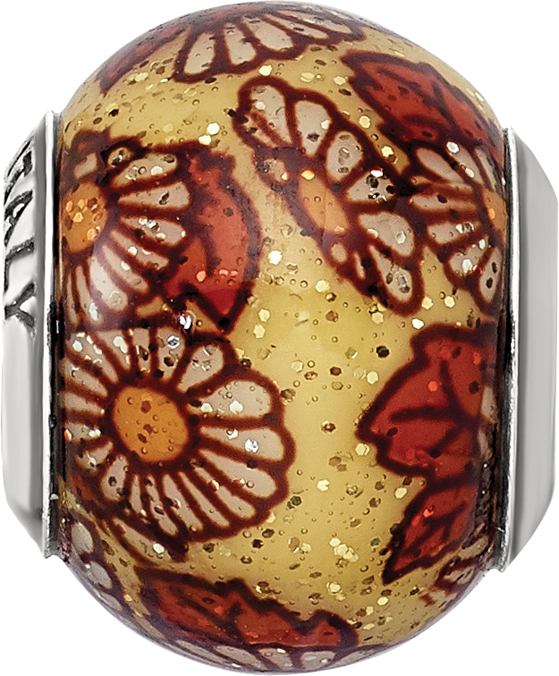 Sterling Silver Reflections Italian Yellow Floral Overlay Glass Bead