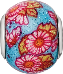 Sterling Silver Reflections Italian Multicolor Floral Overlay Glass Bead