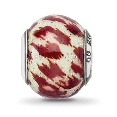 Sterling Silver 925 Glitter Glass Bead in Pink & Brown Elegant Design