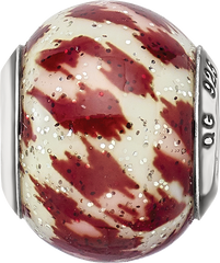 Sterling Silver 925 Glitter Glass Bead in Pink & Brown Elegant Design