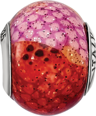 Sterling Silver Python Glass Bead with Italian Pink & Orange Design, Polished Finish