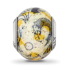 Sterling Silver 925 Glass Bead with Polished Yellow & White Italian Design