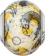 Sterling Silver 925 Glass Bead with Polished Yellow & White Italian Design
