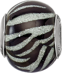 Sterling Silver Black & White Striped Glass Bead Polished Finish Elegant Style