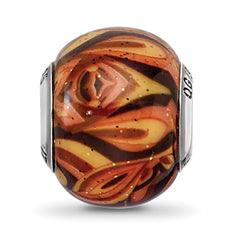 Sterling Silver 925 Polished Glass Bead with Italian Orange Design