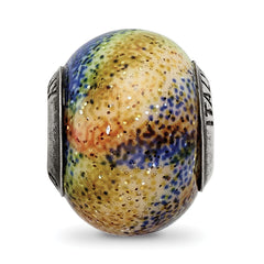 Sterling Silver Italian Glass Bead with Blue, Orange & Green Polished Finish