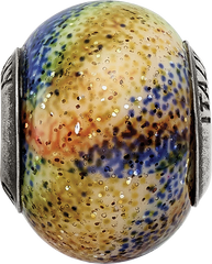 Sterling Silver Italian Glass Bead with Blue, Orange & Green Polished Finish