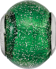 Sterling Silver 925 Green Glitter Glass Bead with Polished Finish