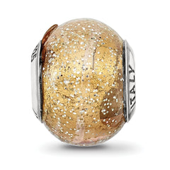 Sophia Jewelers Sterling Silver Polished Glass Bead with Dark Yellow Glitter