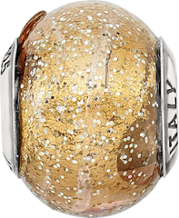 Sophia Jewelers Sterling Silver Polished Glass Bead with Dark Yellow Glitter