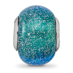 Sterling Silver 925 Glass Bead with Blue & Teal Glitter Sophisticated Polished Finish