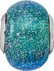 Sterling Silver 925 Glass Bead with Blue & Teal Glitter Sophisticated Polished Finish