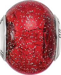 Sterling Silver Reflections Italian Red w/Silver Glitter Glass Bead