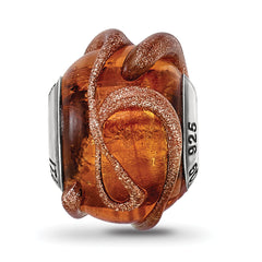 Sterling Silver 925 Italian Glass Bead with Textured Brown Design