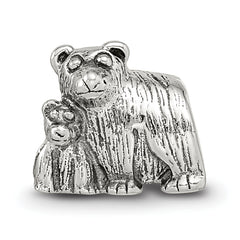 Sterling Silver 925 Mama & Baby Bear Bead with Antiqued Finish