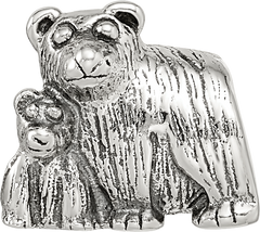 Sterling Silver 925 Mama & Baby Bear Bead with Antiqued Finish