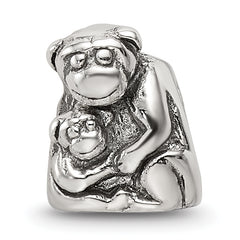 Sterling Silver 925 Mama & Baby Monkey Bead with Antiqued Finish