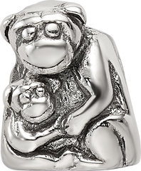Sterling Silver 925 Mama & Baby Monkey Bead with Antiqued Finish