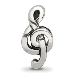 Sterling Silver 925 Treble Clef Bead with Antiqued Finish Solid Cast Design