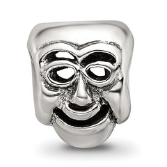 Sterling Silver 925 Comedy Mask Bead with Antiqued Finish Solid and Themed Design