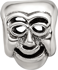 Sterling Silver 925 Comedy Mask Bead with Antiqued Finish Solid and Themed Design