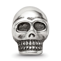 Sterling Silver 925 Antiqued Skull Bead with Solid Cast Design