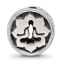 Sterling Silver 925 Yoga Lotus Bead with Antiqued Finish Solid & Themed Design