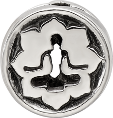 Sterling Silver 925 Yoga Lotus Bead with Antiqued Finish Solid & Themed Design